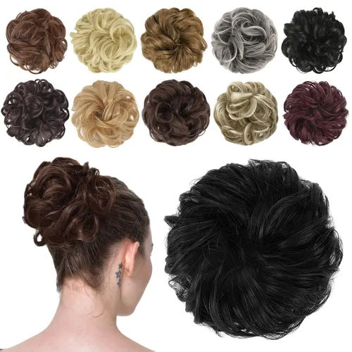 Vista 8 de FESHFEN Pieza de Cabello de Moño Desordenado - Extensiones de Coleteros de Moño de Cabello Ondulado Rizado Elástico Postizos Sintéticos para Mujeres