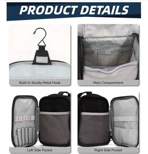 Vista 2 de Buruis - Neceser grande para hombres y mujeres, bolsa de viaje colgante para maquillaje, cosméticos, afeitado, artículos de tocador, kit Dopp