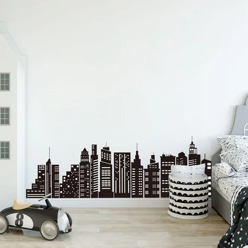 Vista 3 de wondever Calcomanías de pared con diseño de horizonte de ciudad, diseño