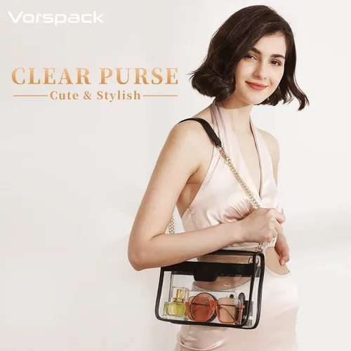 Vista 7 de Vorspack Bolso transparente aprobado para estadios, bolsa transparente para mujer, bolsa cruzada transparente para eventos deportivos, conciertos