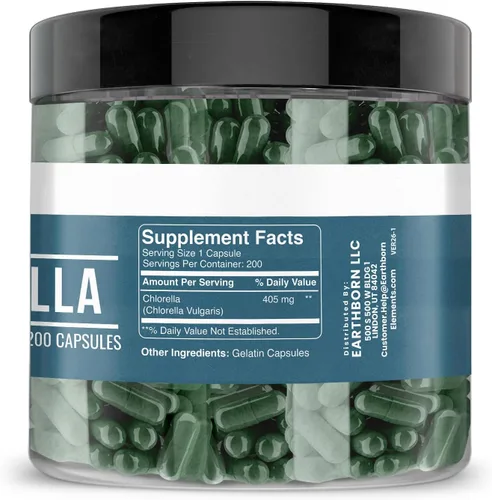Vista 2 de Earthborn Elements Chlorella 200 cápsulas, pura y sin diluir, sin aditivos