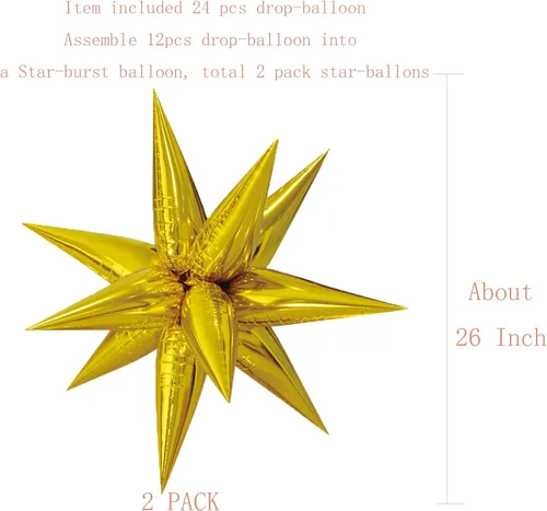 Vista 2 de Globos de papel de aluminio con forma de estrella para cumpleaños, despedida de soltera, compromiso, boda, fiesta, 2 globos grandes dorados Oro
