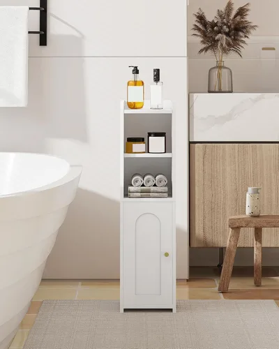 Vista 2 de Hzuaneri Gabinete de almacenamiento de baño pequeño, gabinetes estrechos de Blanco