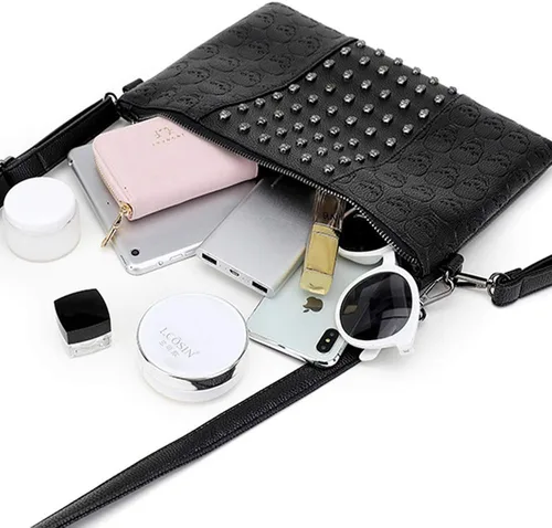 Vista 5 de Bolso de mano con estampado de calavera punk para mujer, color negro