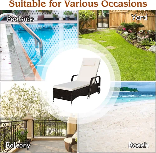 Vista 6 de COSTWAY Silla de salón de ratán para patio, sofá reclinable ajustable, acolchado, jardín