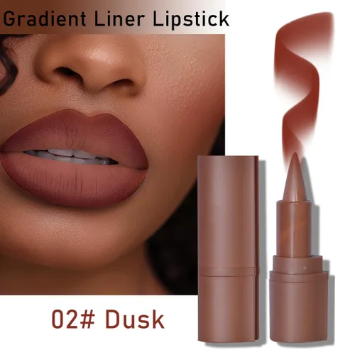 Vista 116 de BAISEN DIARY 2 en 1 doble punta mate delineador de labios y brillo de labios, lápiz combinado de labios marrón nude degradado, delineador de labios