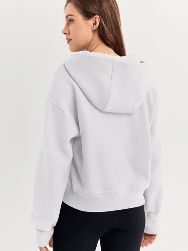 Vista 5 de Trendy Queen Sudaderas con capucha para mujer, con cremallera de un cuarto, sudaderas de gran tamaño, media cremallera con bolsillos, ropa de otoño