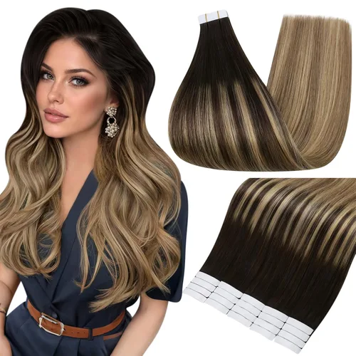 Vista 32 de Fshine Extensiones de cabello humano con cinta adhesiva marrón oscuro de 12 pulgadas, color de cabello corto 2, con cinta de doble cara, 1.06 oz, 20
