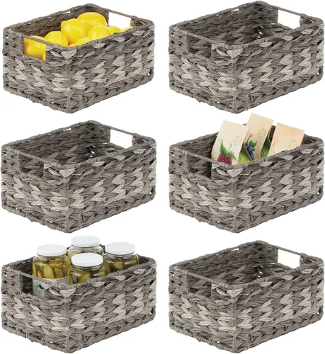 Vista 10 de mDesign Cesta organizadora de almacenamiento de alimentos tejida para cocina, despensa, caja organizadora de contenedores para armarios, estantes