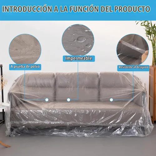 Vista 3 de Funda de sofá de plástico, funda de sofá de 3 plazas para mudanza