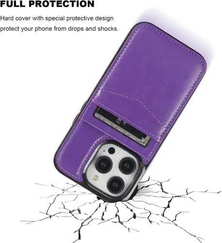 Vista 6 de KIHUWEY Funda Cartera compatible con iPhone 14 Pro con soporte para tarjeta de crédito, tapa de cuero premium con cierre magnético, función atril