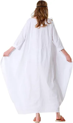 Vista 2 de Wincolor - Vestido largo para mujer, talla 34, cuello redondo, mezcla de lino de algodón, ajuste holgado, casual, maxi largo