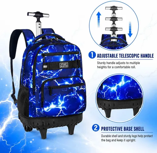 Vista 9 de Mochila con ruedas para niños, bolsa de libros con ruedas para hombres Azul