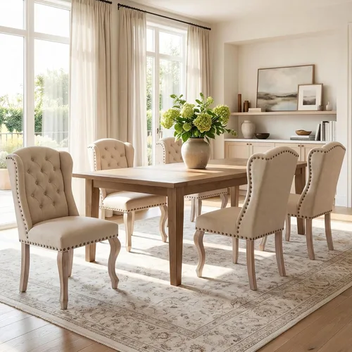 Vista 16 de chairus Juego de 2 sillas de comedor Parsons tapizadas copetudas, color Beige