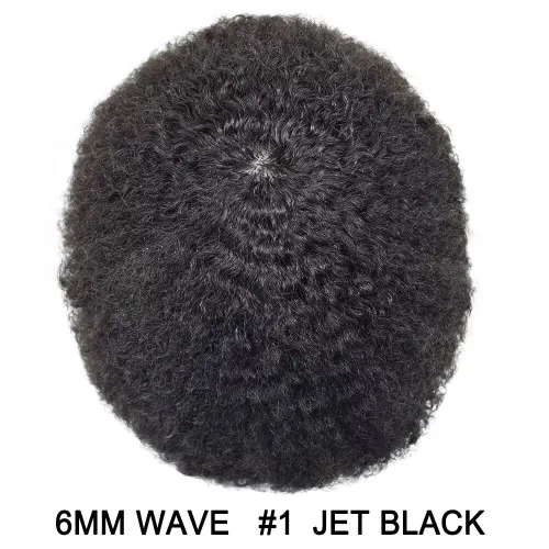 Vista 2 de Afro Toupee para hombres negros, rizado afro ondulado, postizo masculino, piel fina, PU negro, para hombre, tupé, reemplazo de cabello humano