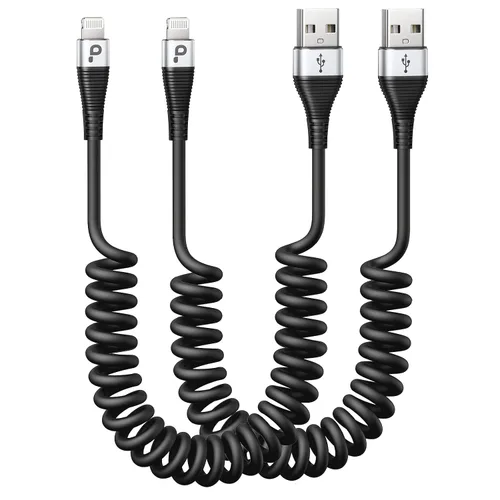 Vista 14 de Cable de carga para iPhone para automóvil de 3 pies, paquete de 2 cables Lightning enrollados, [certificado Apple MFi] cable de carga retráctil