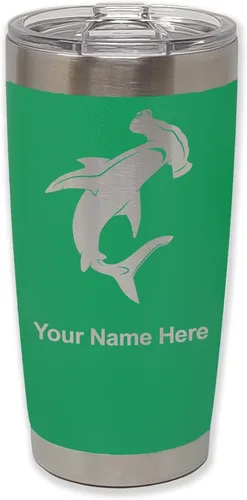 Vista 37 de LaserGram Vaso aislado al vacío de 20 onzas, tiburón martillo, grabado personalizado incluido (negro)