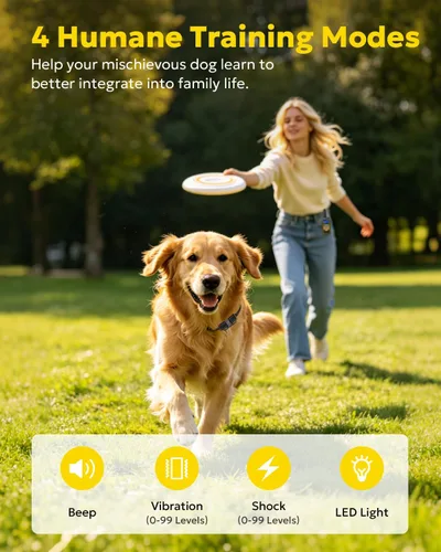 Vista 2 de Collar eléctrico de entrenamiento para perros con control remoto de 1640 pies, E-Shock, modos de entrenamiento seguros, collares impermeables IP67