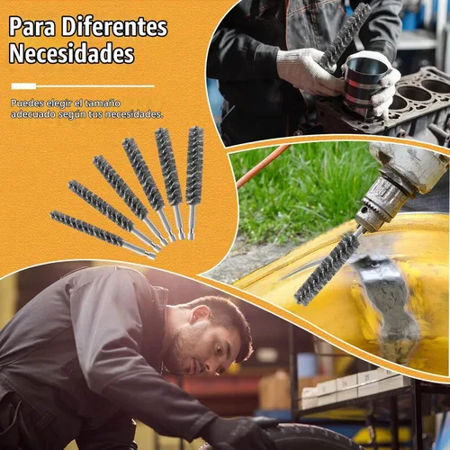 Vista 6 de 6 cepillos de acero inoxidable con cerdas de acero inoxidable para taladro eléctrico con mango hexagonal (0.8, 1, 1.2, 1.5, 1.7, 0.7 in)