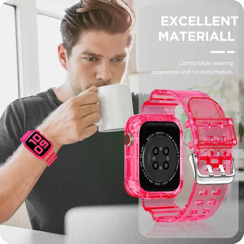 Vista 96 de DABAOZA - Correa transparente compatible con Apple Watch con estuche protector, correa deportiva de TPU con brillo para mujeres y hombres