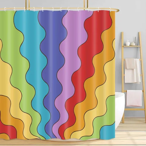 Vista 10 de Neutral Muted Earth Tone Wavy Shower Curtain Mid Century Modern Sage Taupe Blush Abstract Boho Bathroom Curtain Set with Hooks 36x72 Inch