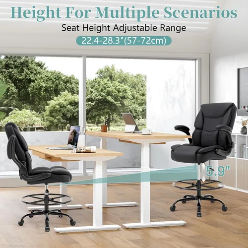 Vista 7 de Silla ergonómica de dibujo, silla de oficina alta para escritorio de pie, silla de escritorio de pie con respaldo alto con reposabrazos abatibles