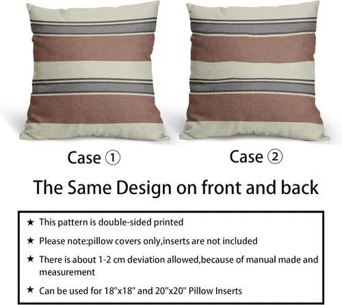Vista 5 de Juego de 2 fundas de almohada a rayas negras y marrones de 16 x 16 pulgadas, diseño de rayas bohemias con estampado de rayas color crema, fundas