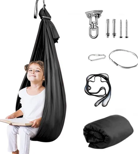 Vista 20 de Columpio sensorial para niños y adultos, columpio de terapia de doble capa para interiores y exteriores, columpio para acurrucarse con accesorios