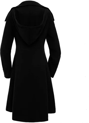 Vista 3 de ForeMode Women Swing Double Breasted Wool Pea Coat with Belt Buckle Spring Mid-Long Long Sleeve Lapel Dresses Outwear