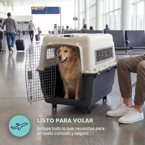 Vista 6 de SportPet Designs Perreras de plástico, Jaulas de viaje para perro, de plástico con ruedas, aprobadas para aerolínea, con puerta de alambre