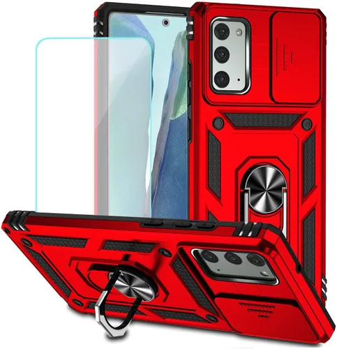Vista 10 de Funda para Galaxy Note 20 5G, Samsung Note 20 N981U con protector de pantalla de vidrio templado y cubierta para cámara deslizante, soporte