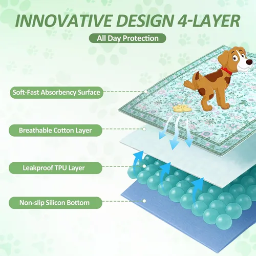 Vista 2 de Almohadillas lavables para orina para perros, paquete de 2 almohadillas reutilizables súper absorbentes para cachorros con patrones de flores