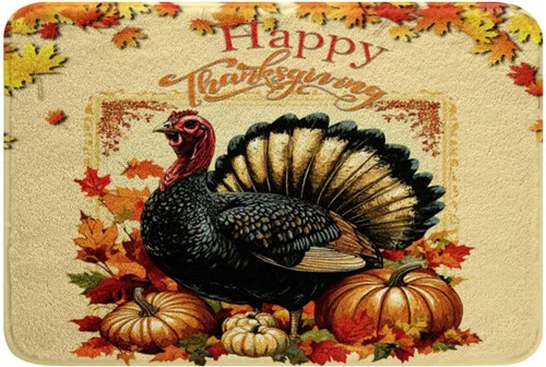 Vista 4 de Erosebridal Thanksgiving Turkey Bathroom Rugs - Fall Leaves Pumpkin Bath Mat for Kids Adults, Vintage Autumn Harvest Door Mat 16 x 24 Inch Rustic