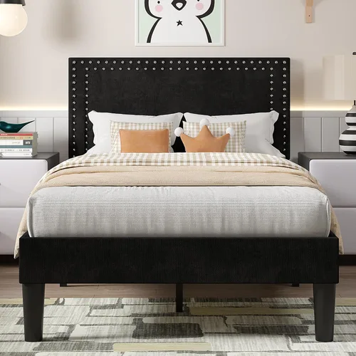 Vista 67 de VECELO Base de cama de plataforma de tamaño individual con cabecera tapizada de altura ajustable, base de colchón moderna, soporte de listones