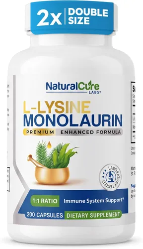 Vista 9 de Natural Cure Labs L-Lisina + Monolaurina 600mg Proporción 1:1, 100 Cápsulas