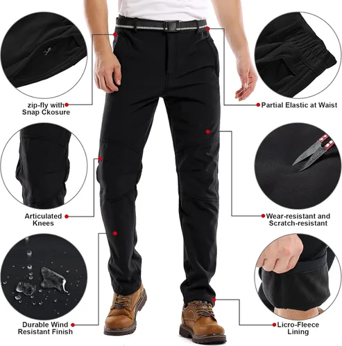 Vista 5 de Jessie Kidden Pantalones de senderismo impermeables para hombre, para exteriores, nieve, esquí, pesca, forro polar, aislados, pantalones de invierno
