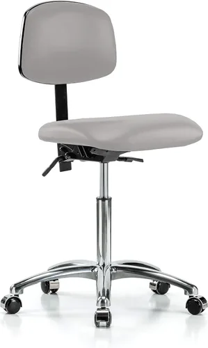 Vista 25 de Perch - Silla de laboratorio con ruedas cromadas con soporte de respaldo ajustable, altura del escritorio de 17 a 22 pulgadas, tela negra