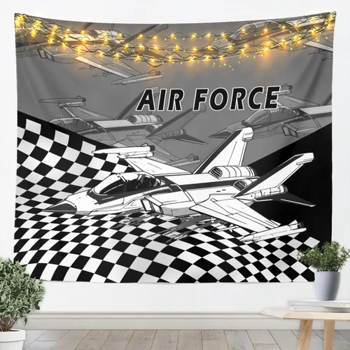 Vista 4 de Manfei Tapiz de pared de aviones para niños, diseño de bandera estadounidense, decoración de habitación de niños, niñas y adultos, decoración