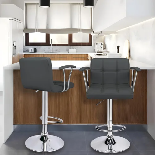 Vista 2 de ERGOSEAT Juego de 2 taburetes de bar, taburetes giratorios ajustables con reposabrazos y respaldo, taburetes de bar de altura de mostrador de cuero
