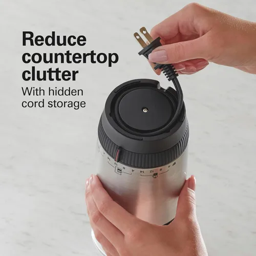 Vista 13 de Hamilton Beach Molinillo de café eléctrico Custom Grind para 4 a 14 tazas, operación de una pulsación sin usar las manos con apagado automático