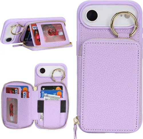 Vista 15 de Funda compatible con iPhone Air Wallet con tarjetero para iPhone Air, funda con cremallera y ranura para mujer, 5G de 6.5 pulgadas, color oro rosa