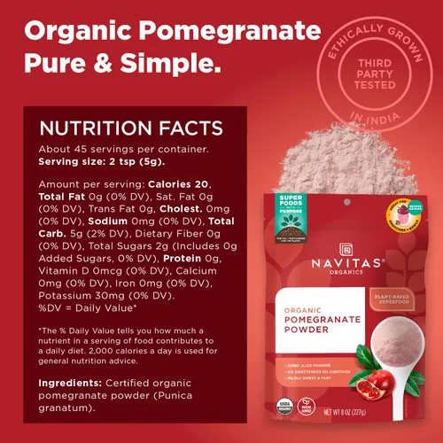 Vista 3 de Navitas Organics Polvo de granada – Jugo orgánico en polvo – Para batidos, postres, salsas y más – Soporte antioxidante – USDA orgánico, sin OMG