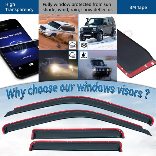 Vista 2 de Paquete de 4 viseras acrílicas adhesivas para ventanas delanteras y traseras, con protección contra humo, sol, lluvia, compatibles con 91-01