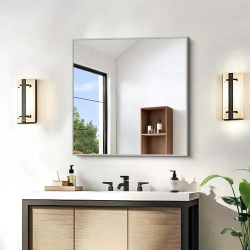 Vista 14 de KOCUUY Espejo de baño negro, espejo rectangular de 24 x 18 pulgadas para sobre el fregadero, espejo de pared decorativo moderno para dormitorio