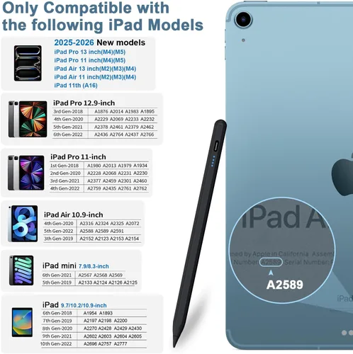 Vista 2 de Lápiz capacitivo para iPad 9ª y 10ª - Lápiz de carga Type-C para iPad con rechazo de palma, lápiz activo compatible con (2018-2025) Apple iPad