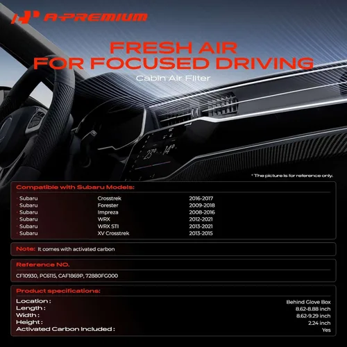 Vista 2 de Filtro de aire de cabina A-Premium con carbón activado compatible con modelo Subaru - Crosstrek 2016-2017, Forester 2009-2018, Impreza 2008-2016