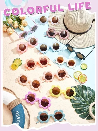 Vista 4 de Kanayu 12 pares de lentes de sol de flores de Navidad de 5.71 pulgadas para adultos, redondos, protección UV, gafas de flores coloridas para mujeres