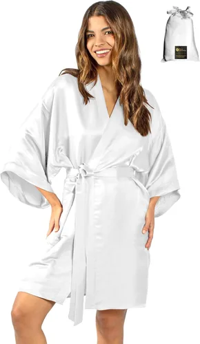 Vista 10 de Tara Sartoria Luxury Artisan Silk Kimono Robe for Women, Short, Washable, XS–4XL, Oprah Daily 2025 Negro