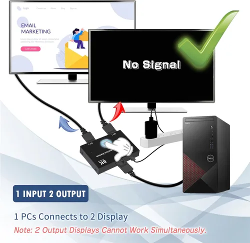 Vista 6 de 8K DisplayPort Switch Splitter DP 1.4 Bidireccional Switcher Soporte 8K @30Hz 4K @120Hz 2 en 1 Salida o 1 en 2 Salida Compatible