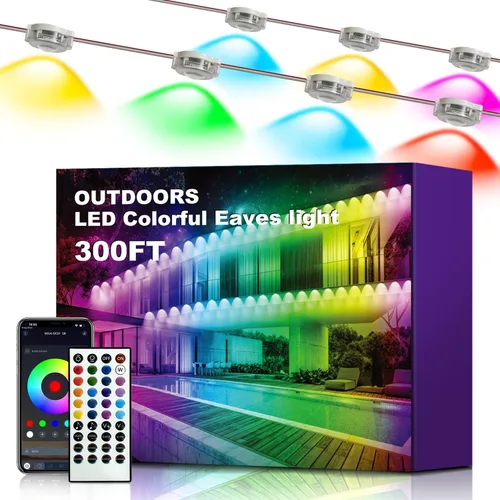 Vista 10 de XINKAITE Luces permanentes para exteriores de 50 pies con 25 LED, RGB+IC inteligentes con 16 millones de colores de bricolaje, IP67 impermeable